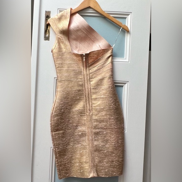 Gold Metallic Mini Cocktail Dress - Picture 2 of 3